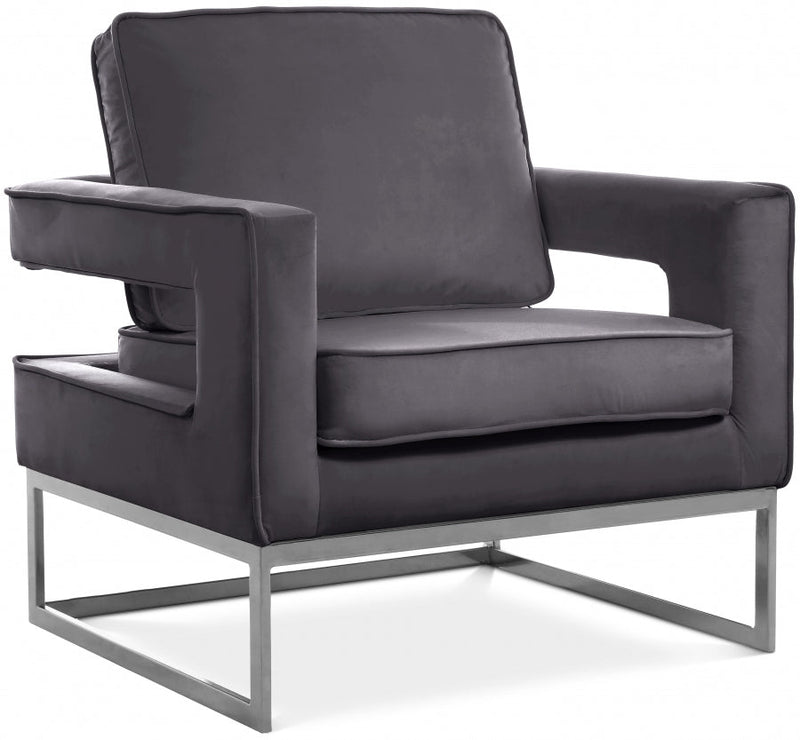 Noah Velvet Upholstered Accent Chair in Grey - 510Grey