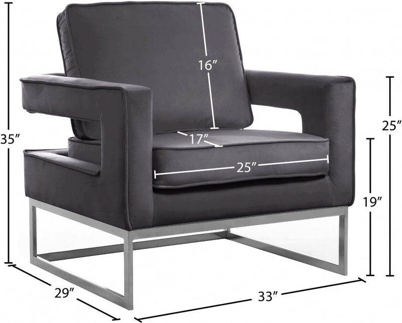 Noah Velvet Upholstered Accent Chair in Grey - 510Grey
