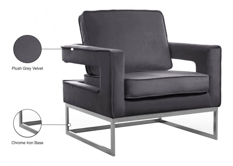 Noah Velvet Upholstered Accent Chair in Grey - 510Grey