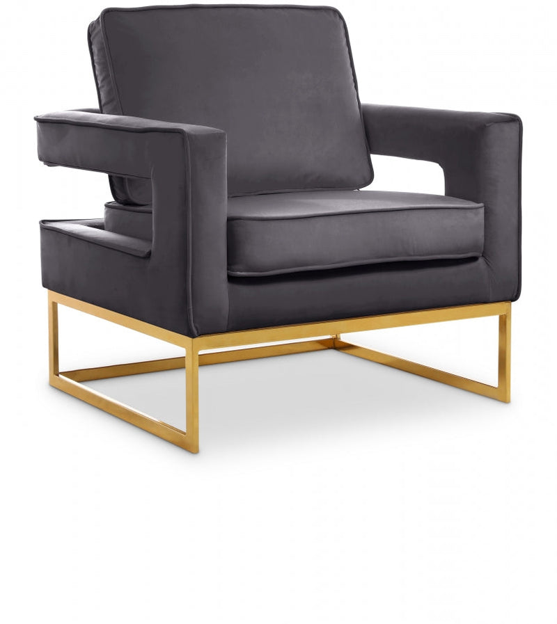 Noah Velvet Upholstered Accent Chair in Grey - 511Grey