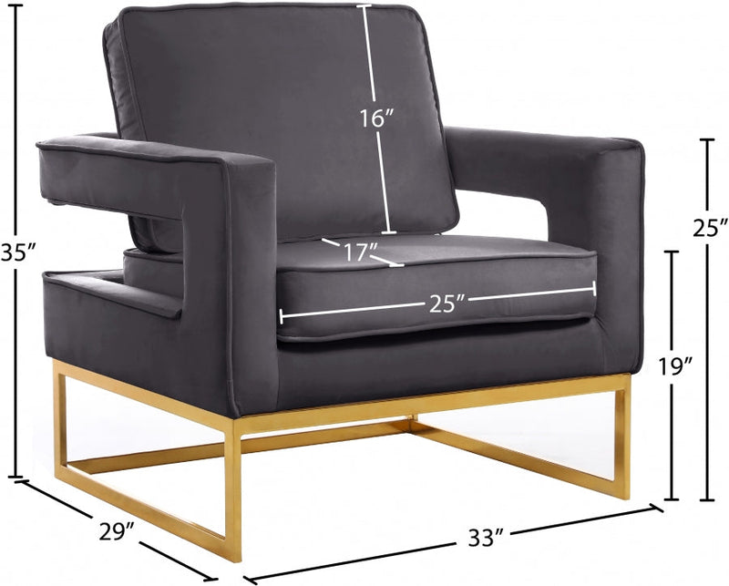 Noah Velvet Upholstered Accent Chair in Grey - 511Grey