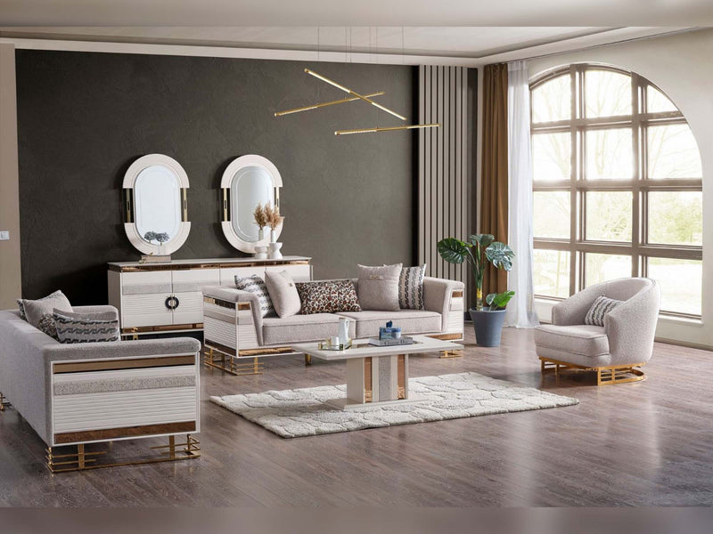 Nobel 4-pieces (2 Sofa & 2 Chair) Livingroom in Cream - 200-SAN-NOB-CRE-3311