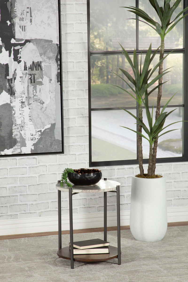 Noemie Round Marble Top Accent Side Table White and Gunmetal - 931204