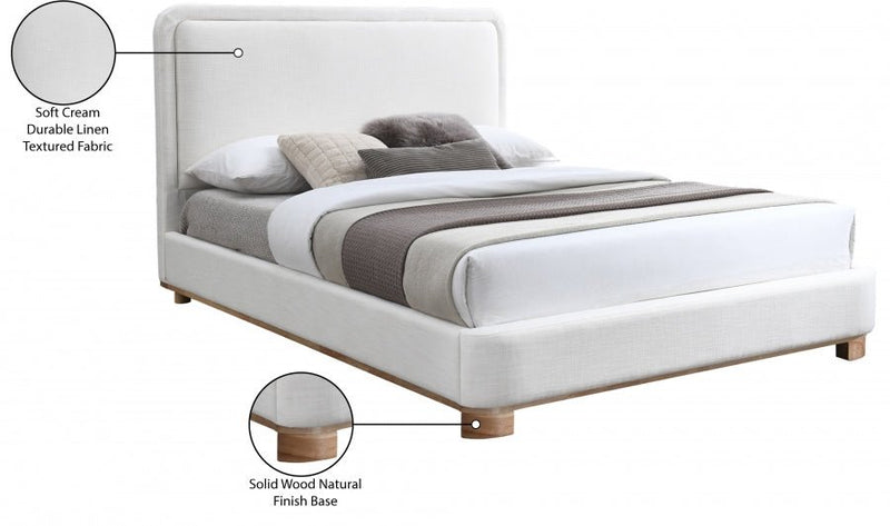 Nolita Linen Textured Fabric Queen Bed Cream - Gate FurnitureQueen Bed