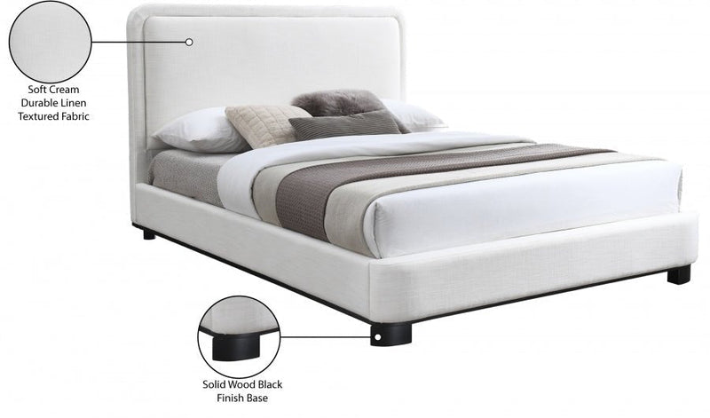 Nolita Linen Textured Fabric Queen Bed Cream - Gate FurnitureQueen Bed