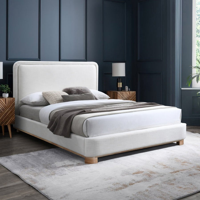 Nolita Linen Textured Fabric Queen Bed Cream - Gate FurnitureQueen Bed