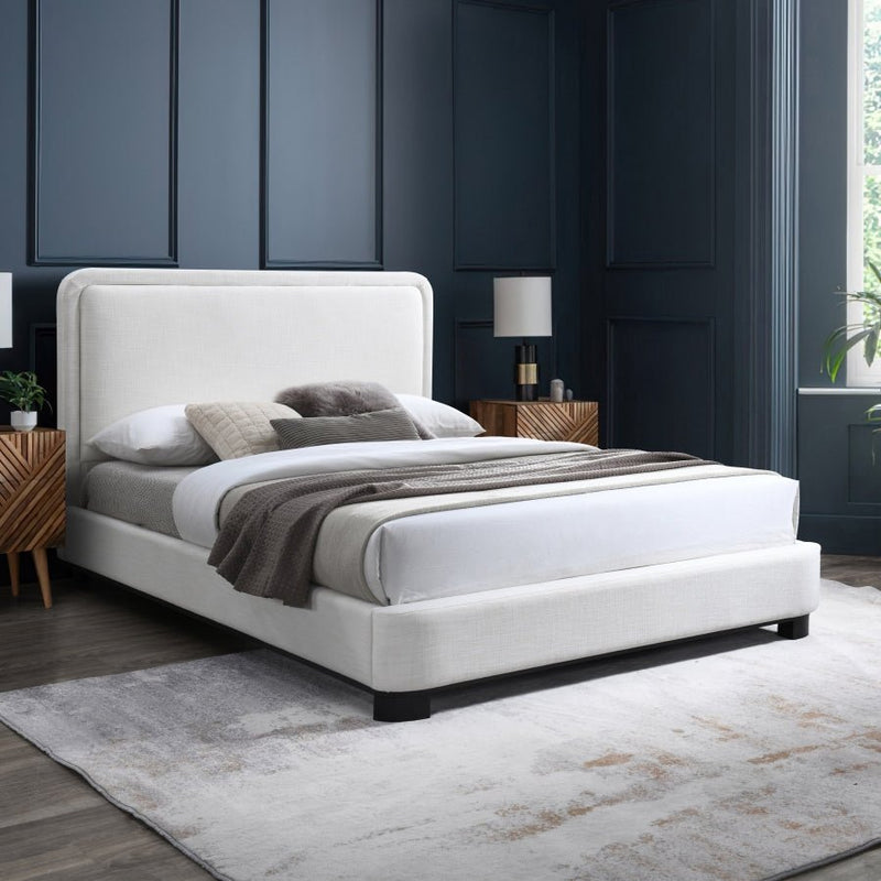 Nolita Linen Textured Fabric Queen Bed Cream - Gate FurnitureQueen Bed