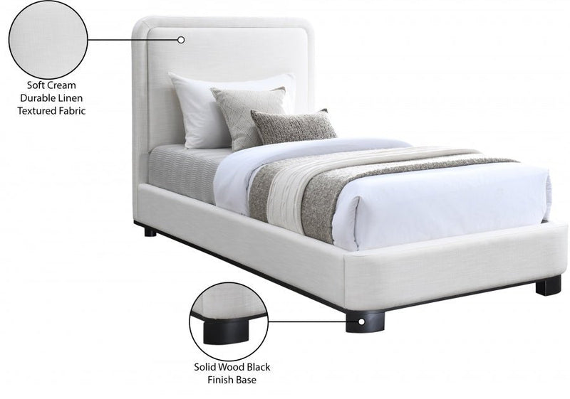 Nolita Linen Textured Fabric Twin Bed Cream - Gate FurnitureTwin Bed