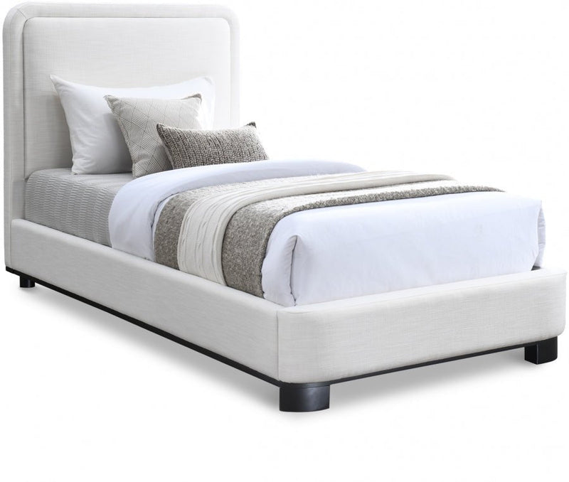 Nolita Linen Textured Fabric Twin Bed Cream - Gate FurnitureTwin Bed