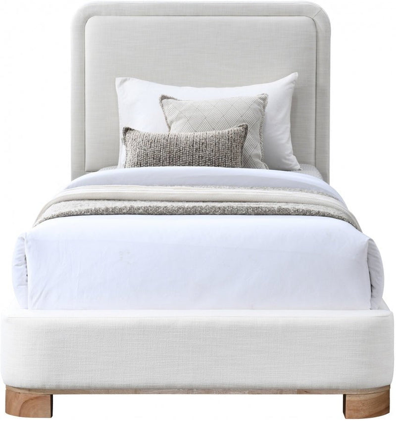 Nolita Linen Textured Fabric Twin Bed Cream - Gate FurnitureTwin Bed