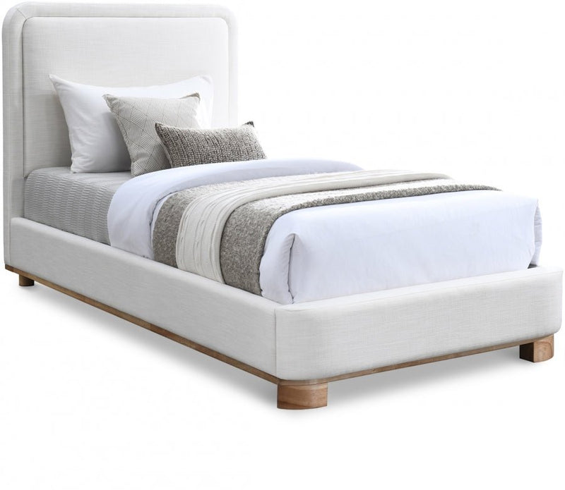 Nolita Linen Textured Fabric Twin Bed Cream - Gate FurnitureTwin Bed