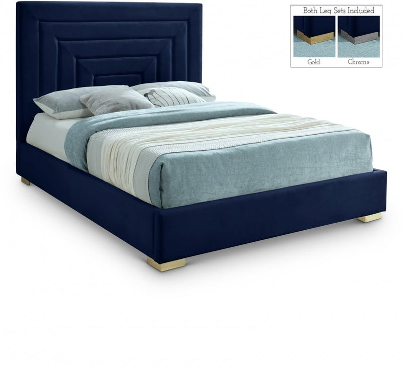 Nora Velvet King Bed Blue - Gate FurnitureKing Bed