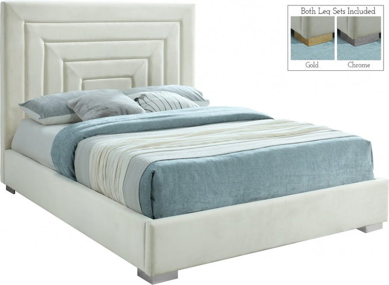 Nora Velvet King Bed Cream - Gate FurnitureKing Bed