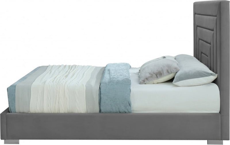 Nora Velvet King Bed Grey - Gate FurnitureKing Bed