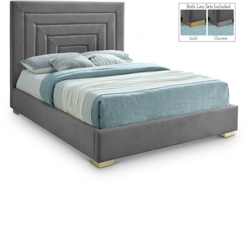 Nora Velvet King Bed Grey - Gate FurnitureKing Bed