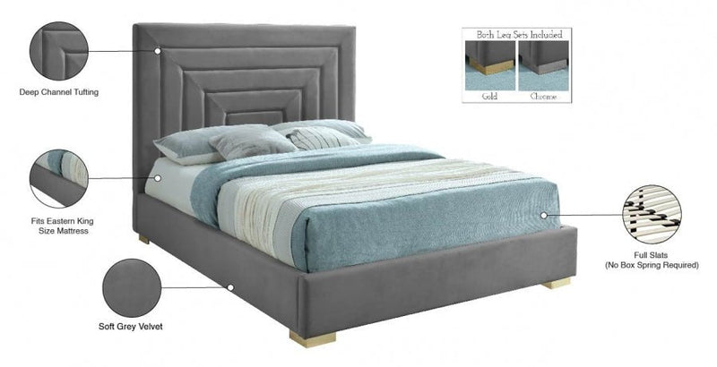 Nora Velvet King Bed Grey - Gate FurnitureKing Bed