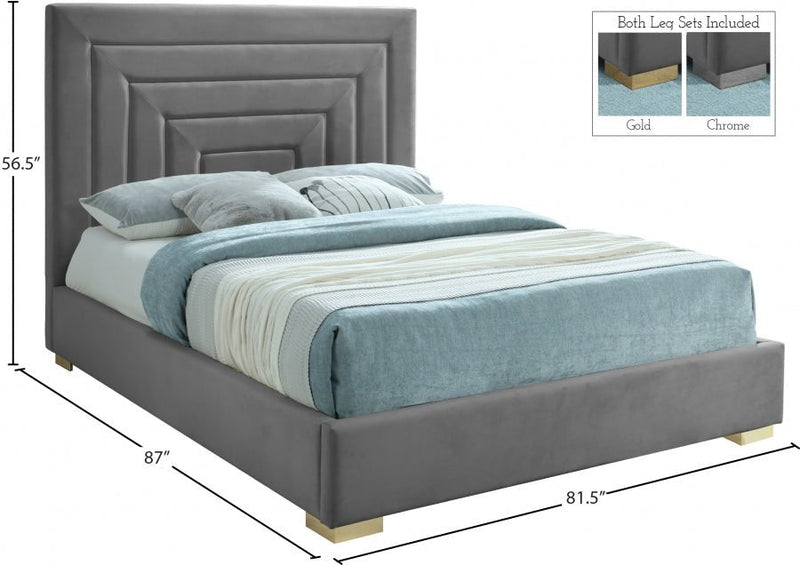 Nora Velvet King Bed Grey - Gate FurnitureKing Bed