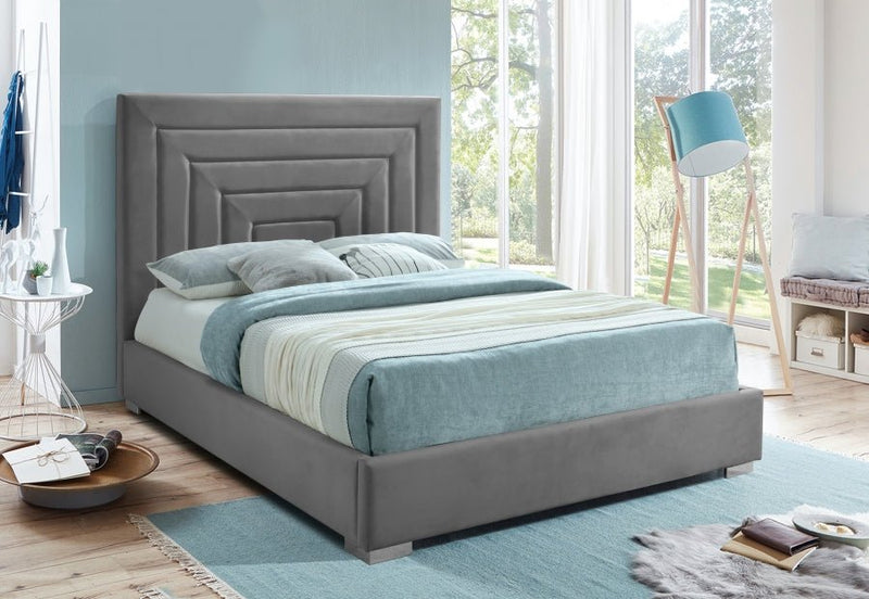 Nora Velvet King Bed Grey - Gate FurnitureKing Bed