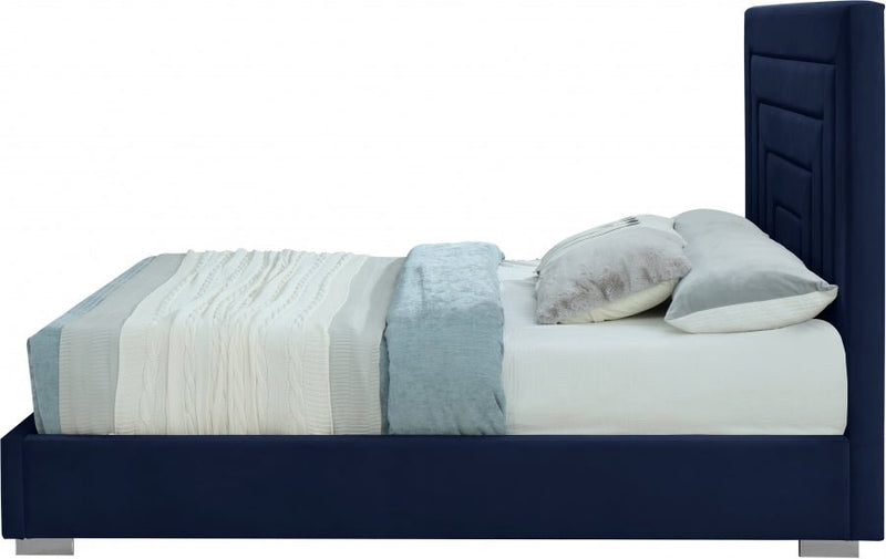 Nora Velvet Queen Bed Blue - Gate FurnitureQueen Bed