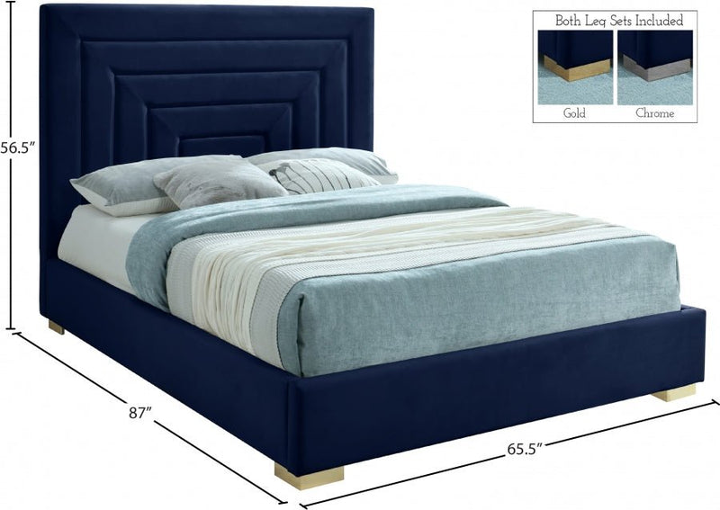 Nora Velvet Queen Bed Blue - Gate FurnitureQueen Bed