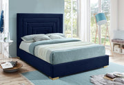 Nora Velvet Queen Bed Blue - Gate FurnitureQueen Bed