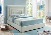 Nora Velvet Queen Bed Cream - Gate FurnitureQueen Bed