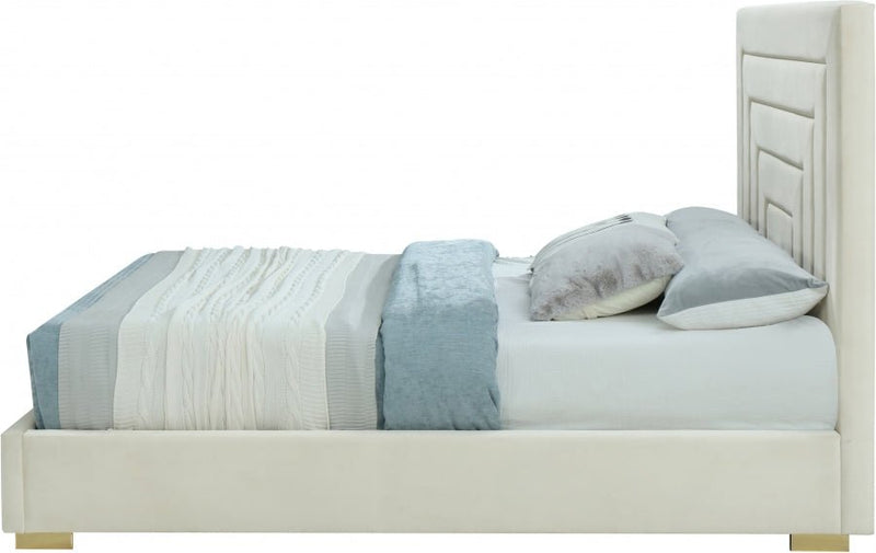 Nora Velvet Queen Bed Cream - Gate FurnitureQueen Bed