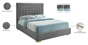 Nora Velvet Queen Bed Grey - Gate FurnitureQueen Bed