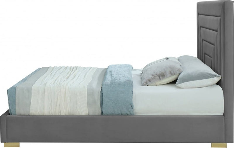 Nora Velvet Queen Bed Grey - Gate FurnitureQueen Bed