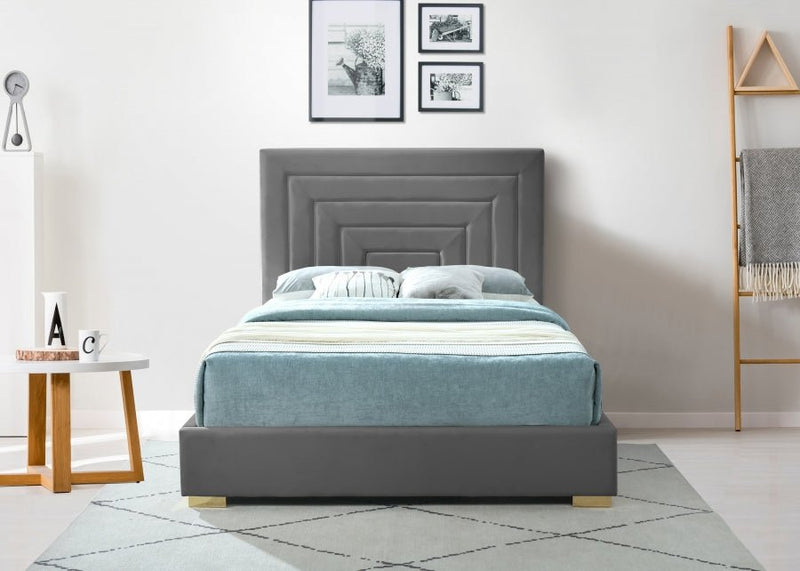 Nora Velvet Queen Bed Grey - Gate FurnitureQueen Bed