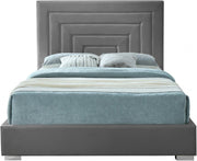 Nora Velvet Queen Bed Grey - Gate FurnitureQueen Bed