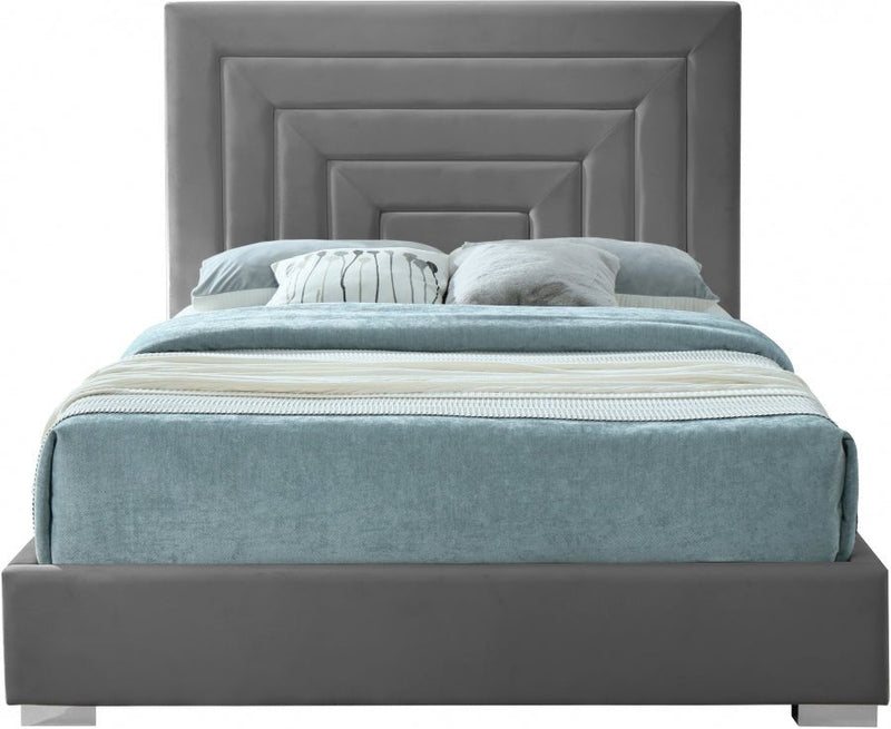 Nora Velvet Queen Bed Grey - Gate FurnitureQueen Bed