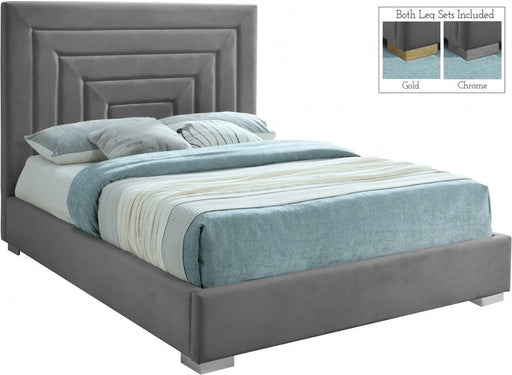 Nora Velvet Queen Bed Grey - Gate FurnitureQueen Bed