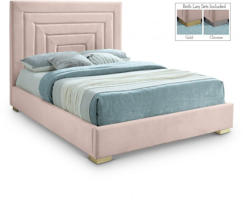 Nora Velvet Queen Bed Pink - Gate FurnitureQueen Bed