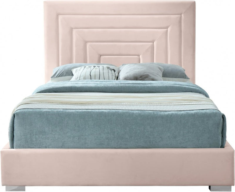 Nora Velvet Queen Bed Pink - Gate FurnitureQueen Bed