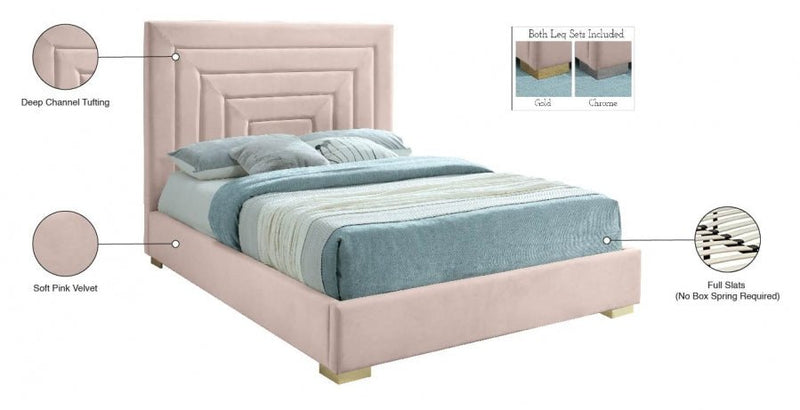 Nora Velvet Queen Bed Pink - Gate FurnitureQueen Bed