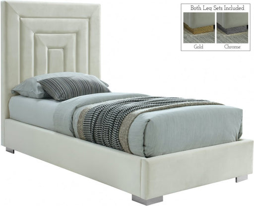 Nora Velvet Twin Bed Cream - Gate FurnitureTwin Bed