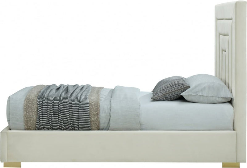 Nora Velvet Twin Bed Cream - Gate FurnitureTwin Bed