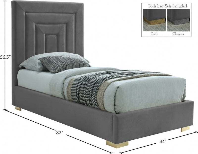Nora Velvet Twin Bed Grey - Gate FurnitureTwin Bed