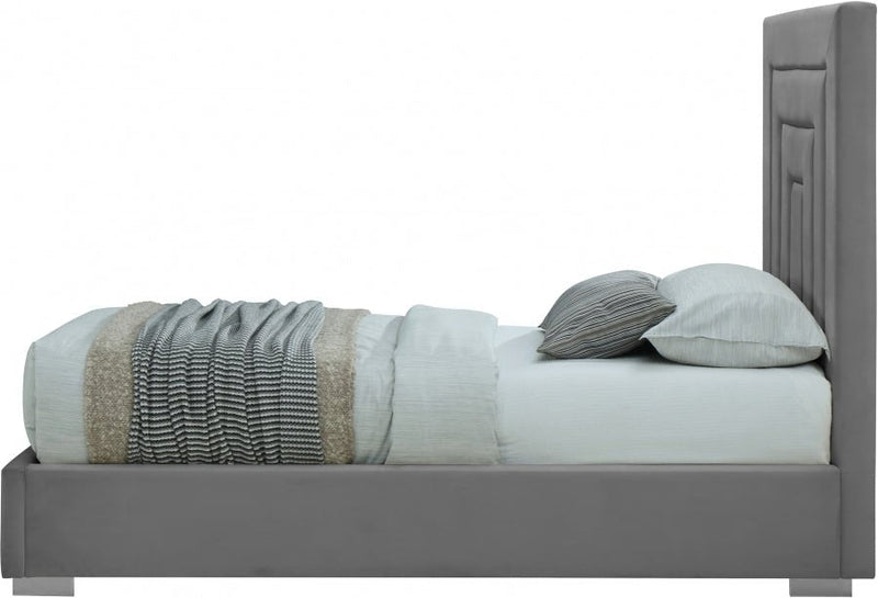 Nora Velvet Twin Bed Grey - Gate FurnitureTwin Bed