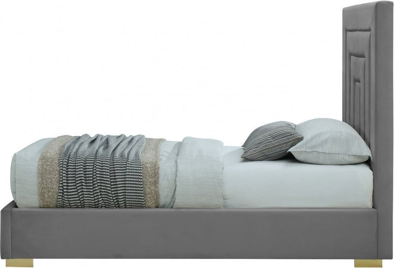 Nora Velvet Twin Bed Grey - Gate FurnitureTwin Bed