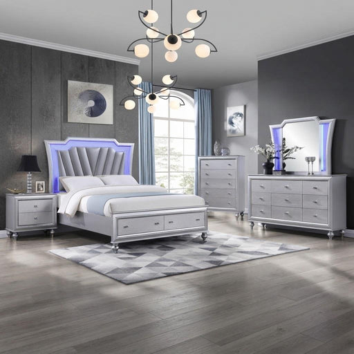 Nottingham - Silver King Bed, Dresser, Mirror, Nightstand - B207-KDMN