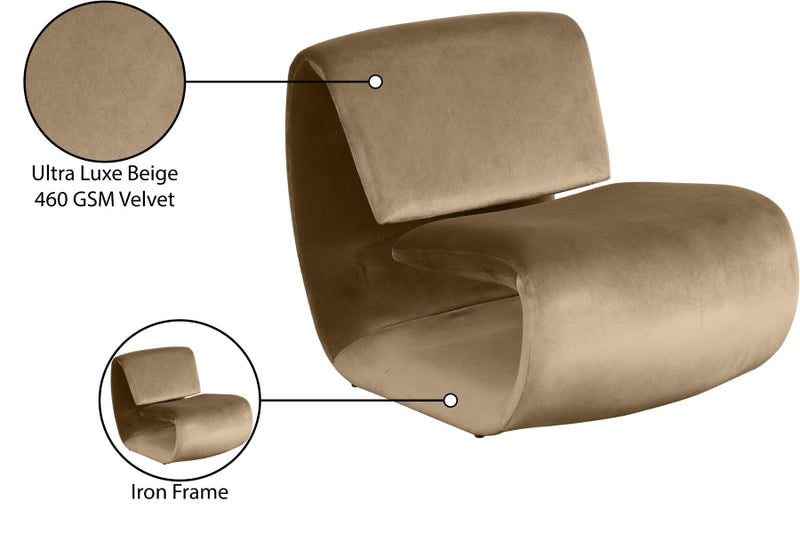 Nouveau Velvet Upholstered Accent Chair in Beige - 33022Beige