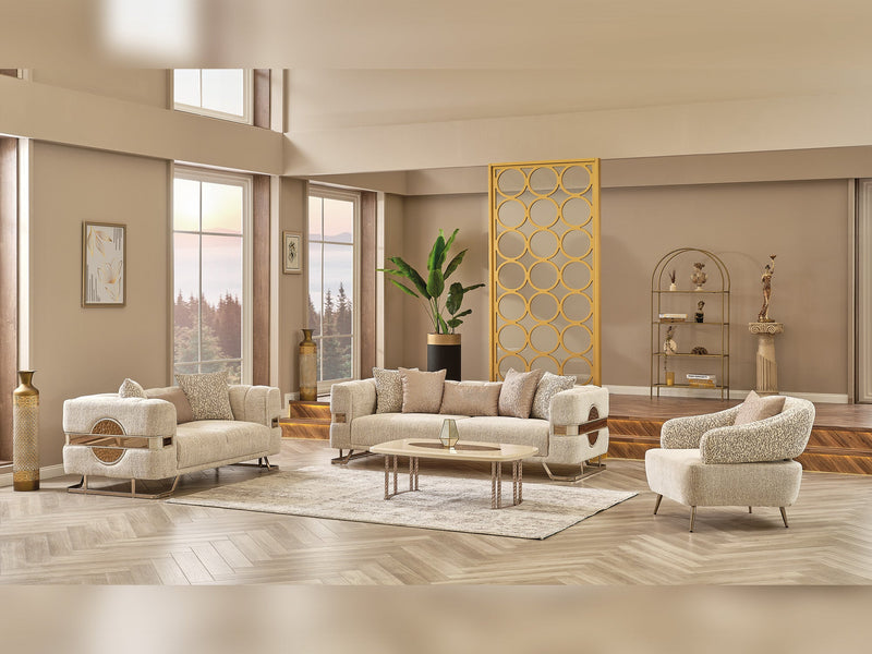 Nova 3-pieces (Sofa & Loveseat & Chair) Livingroom Set Cream in Cream - 101-NOV-CEM19301-321
