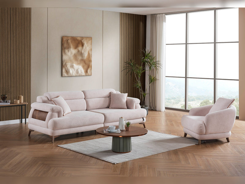 Nova Elf 4-pieces (2 Sofa & 2 Chair) Livingroom in Cream - Brown - 200-ELIF-NOV-A620-3311