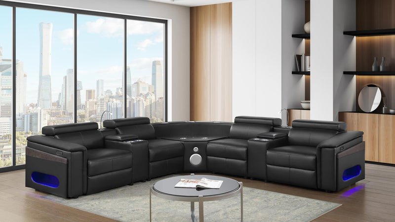 Nova Sectional with 1 Console (Reading Light) - Black - Nova Sectional with 1 Console (Reading Light) - Black