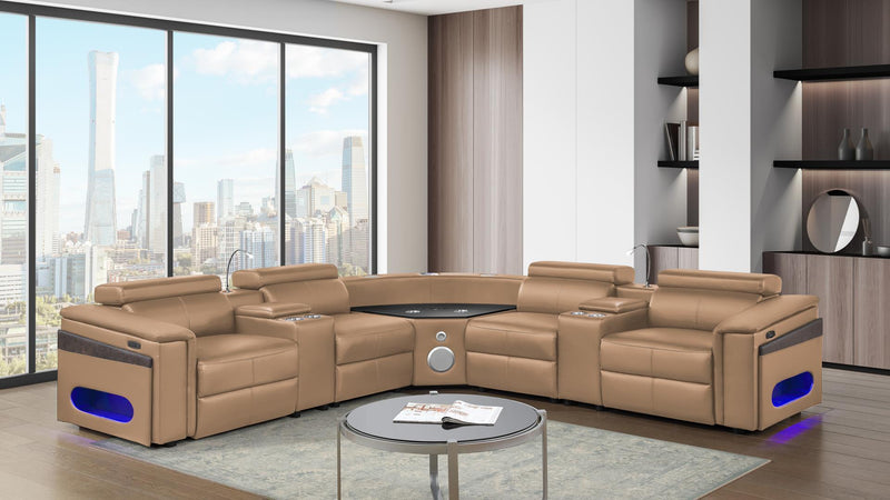Nova Sectional with 1 Console (Reading Light) - Caramel - Nova Sectional with 1 Console (Reading Light) - Caramel