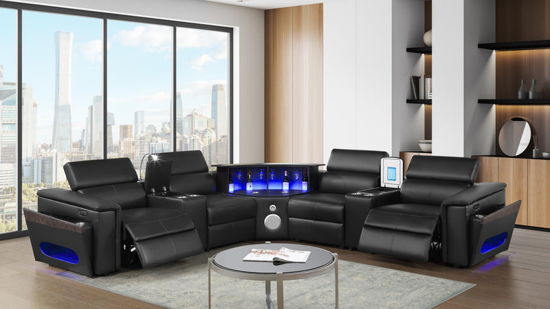 Nova Sectional with 2 Consoles (Reading Light + Fridge) - Black - Nova Sectional with 2 Consoles (Reading Light + Fridge) - Black