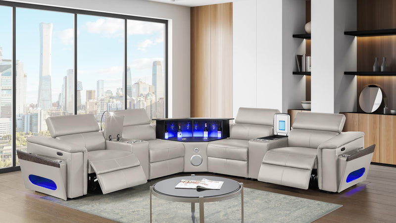 Nova Sectional with 2 Consoles (Reading Light + Fridge) - Gray - Nova Sectional with 2 Consoles (Reading Light + Fridge) - Gray