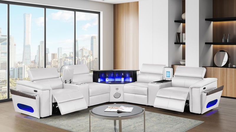 Nova Sectional with 2 Consoles (Reading Light + Fridge) - White - Nova Sectional with 2 Consoles (Reading Light + Fridge) - White